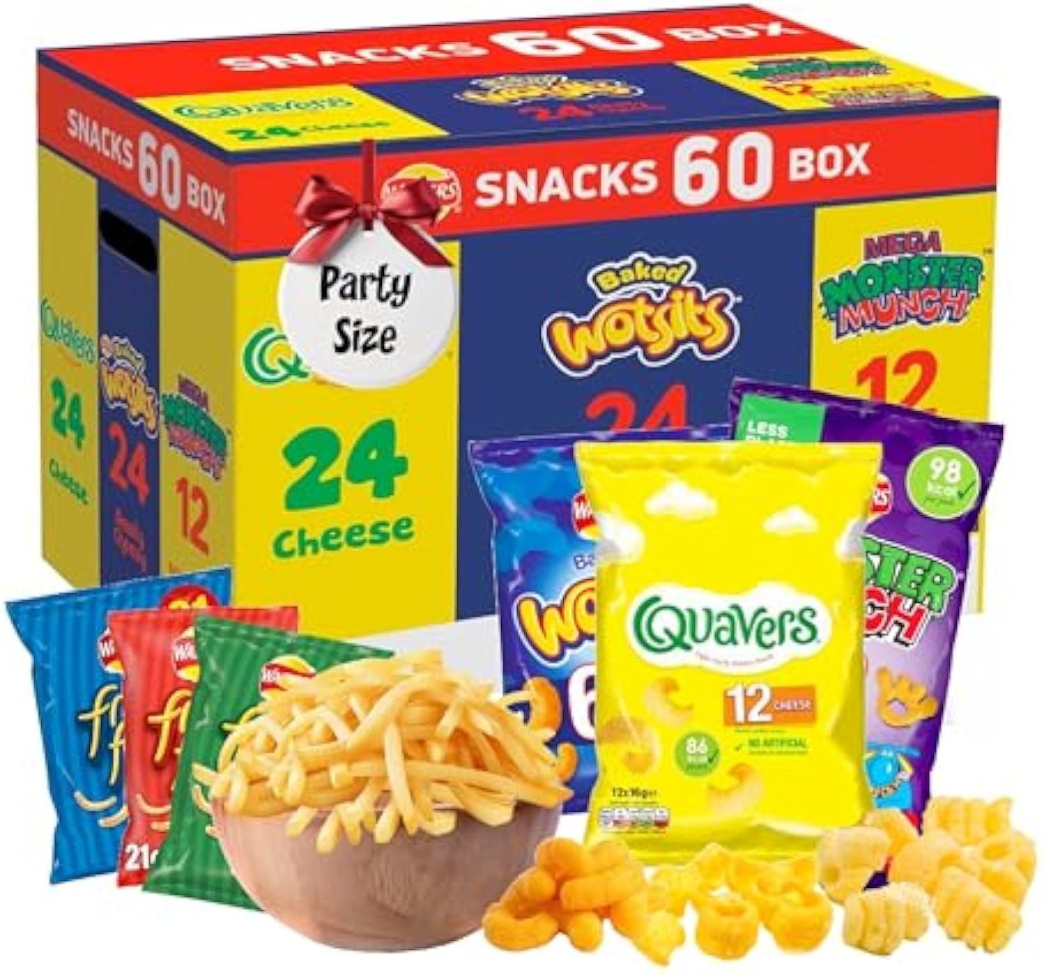 Assorted Flavour Crisps Multipack Box - Variety of 60 Crisps Snacks Box with EXTRA 3 x 18g French Fries Chips. Snacks Bulk Buy for Birthday Party Food, Pub Snacks, Movie Night, Camping